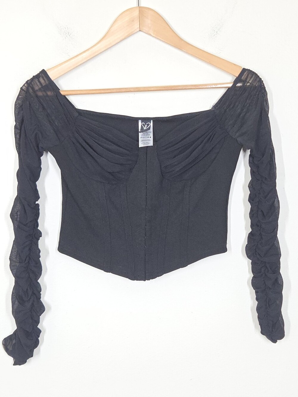 Windsor Y2K Black Corset Top Ruched Sheer Sleeves Fairy Grunge Whimsigoth Small